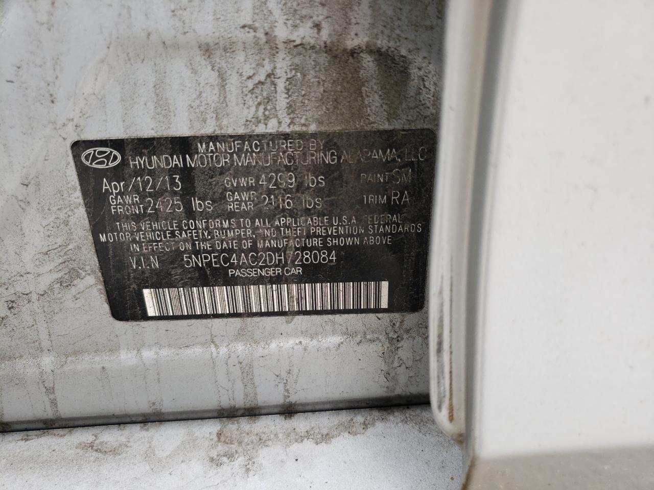 2013 Hyundai Sonata Se VIN: 5NPEC4AC2DH728084 Lot: 66176074