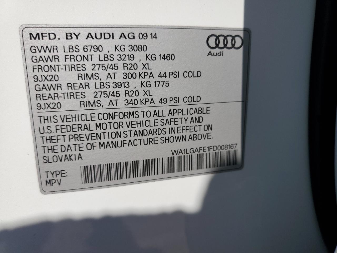 2015 Audi Q7 Premium Plus VIN: WA1LGAFE1FD008167 Lot: 66373854