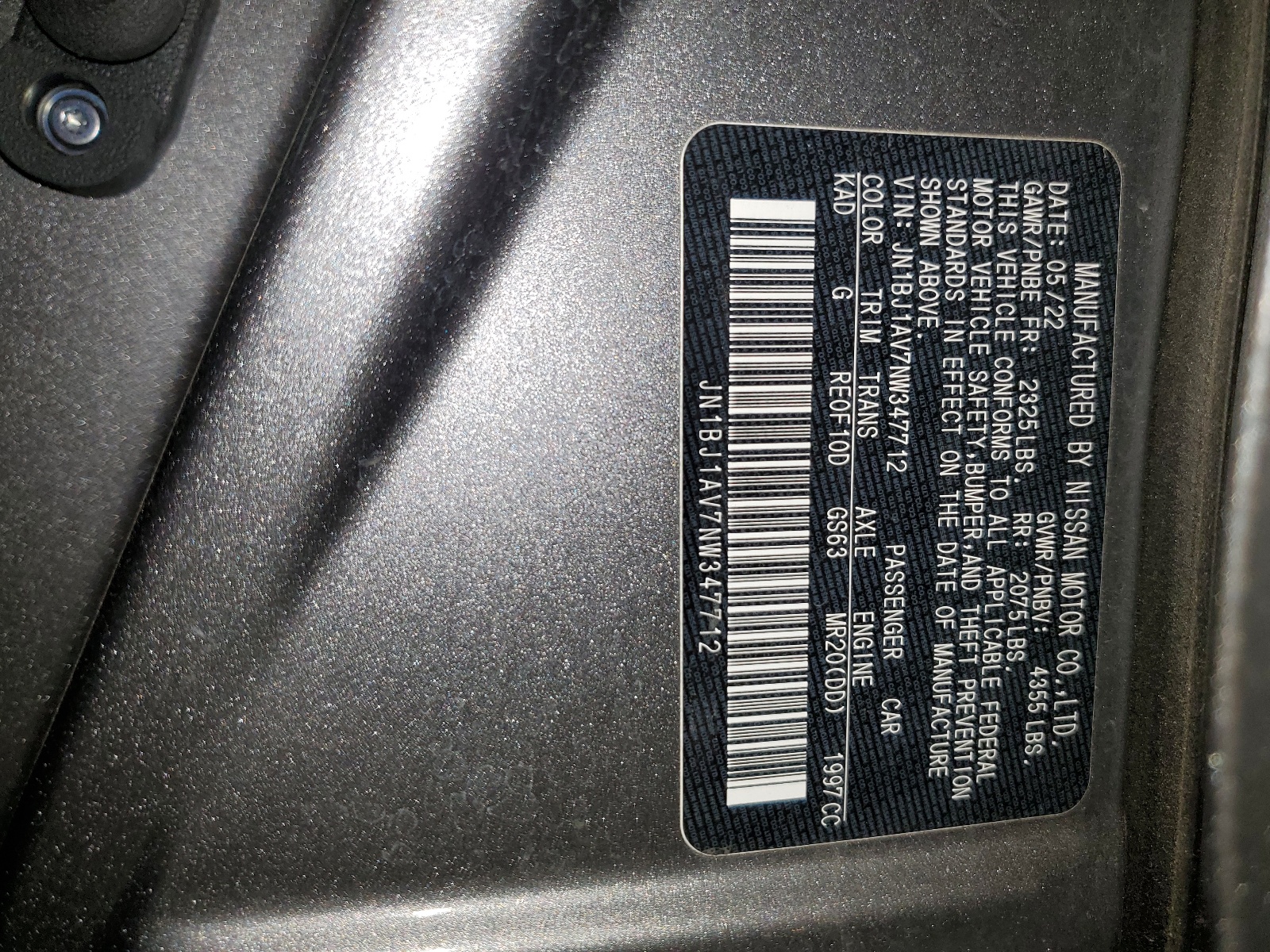 JN1BJ1AV7NW347712 2022 Nissan Rogue Sport S