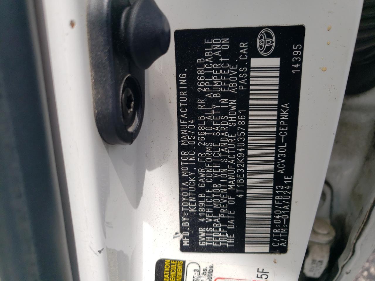 2004 Toyota Camry Le VIN: 4T1BE32K94U357861 Lot: 66315894