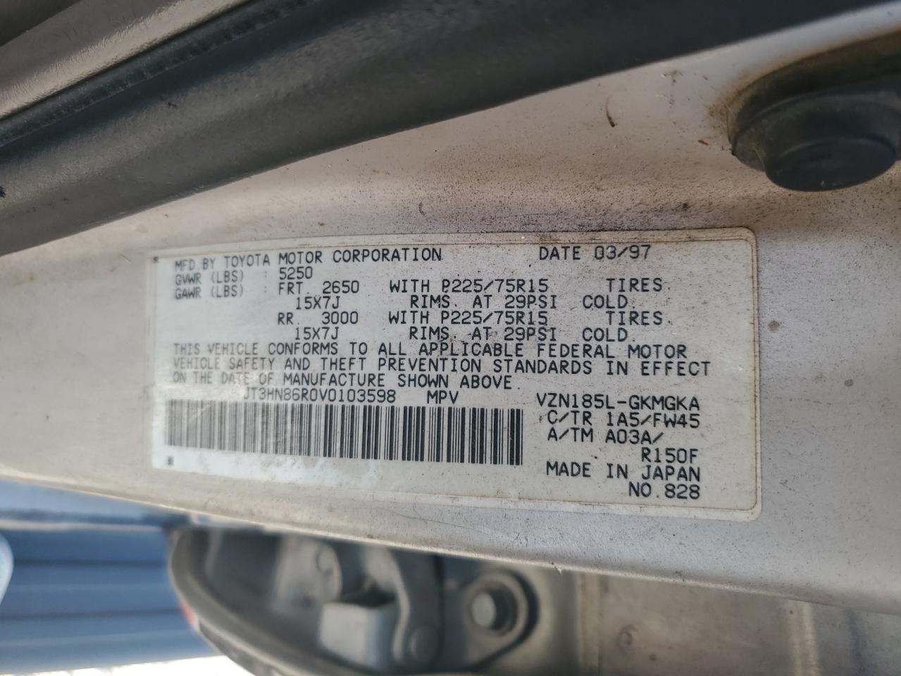 1997 Toyota 4Runner Sr5 VIN: JT3HN86R0V0103598 Lot: 67115174