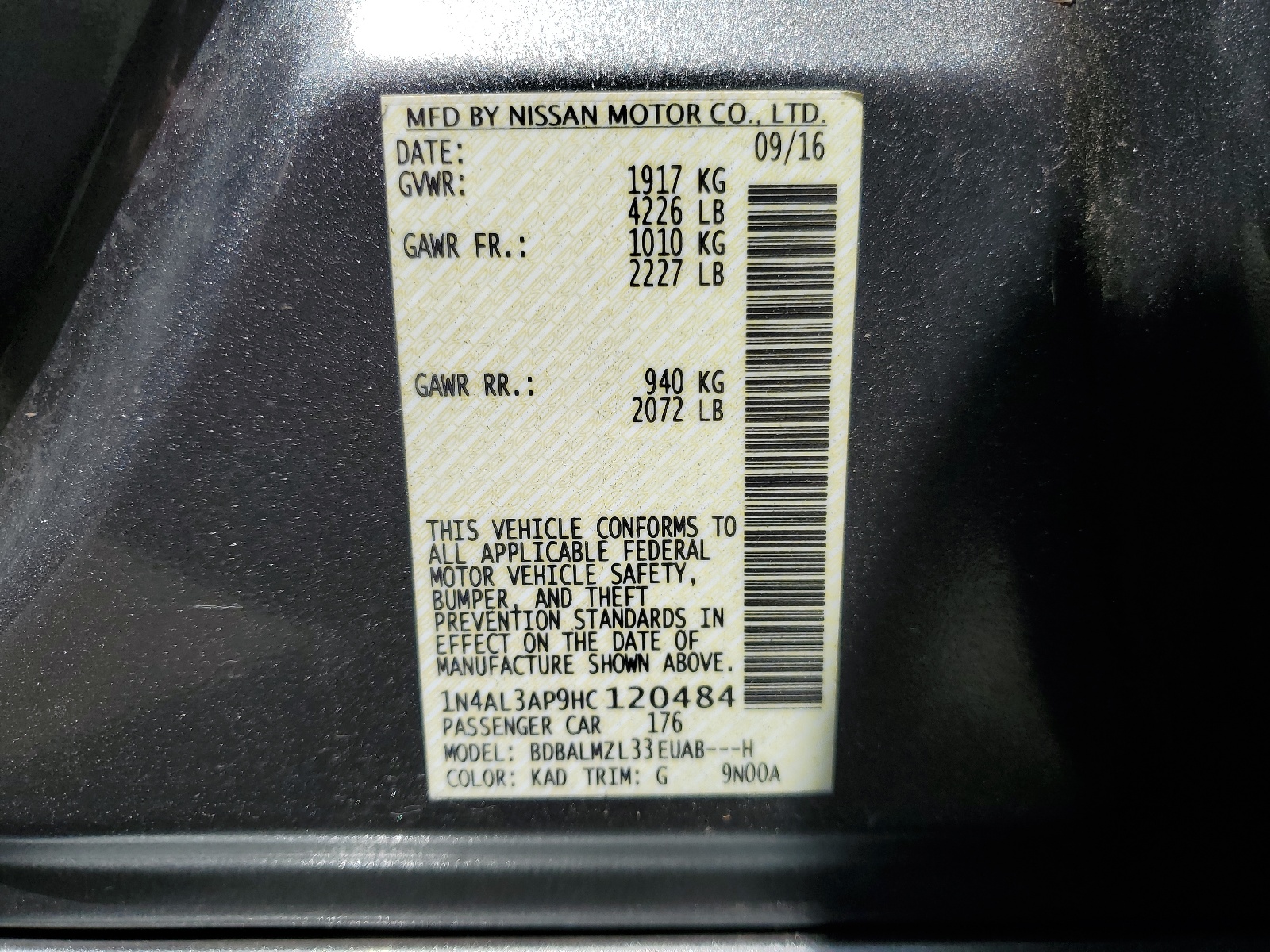 1N4AL3AP9HC120484 2017 Nissan Altima 2.5