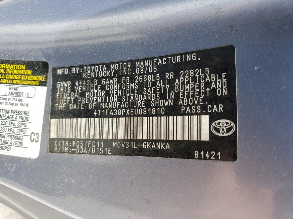 4T1FA38PX6U081810 2006 Toyota Camry Solara Se