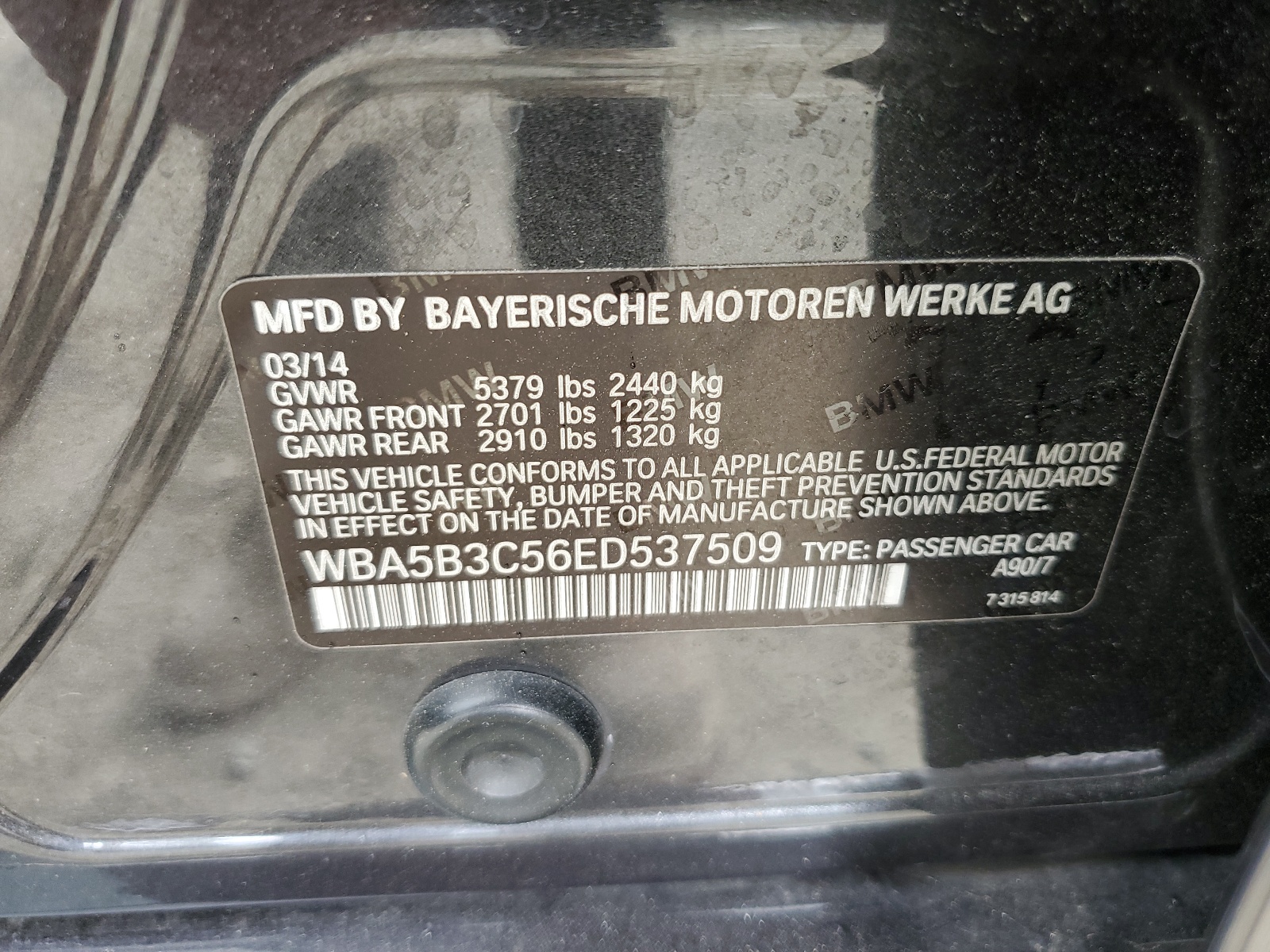 WBA5B3C56ED537509 2014 BMW 535 Xi