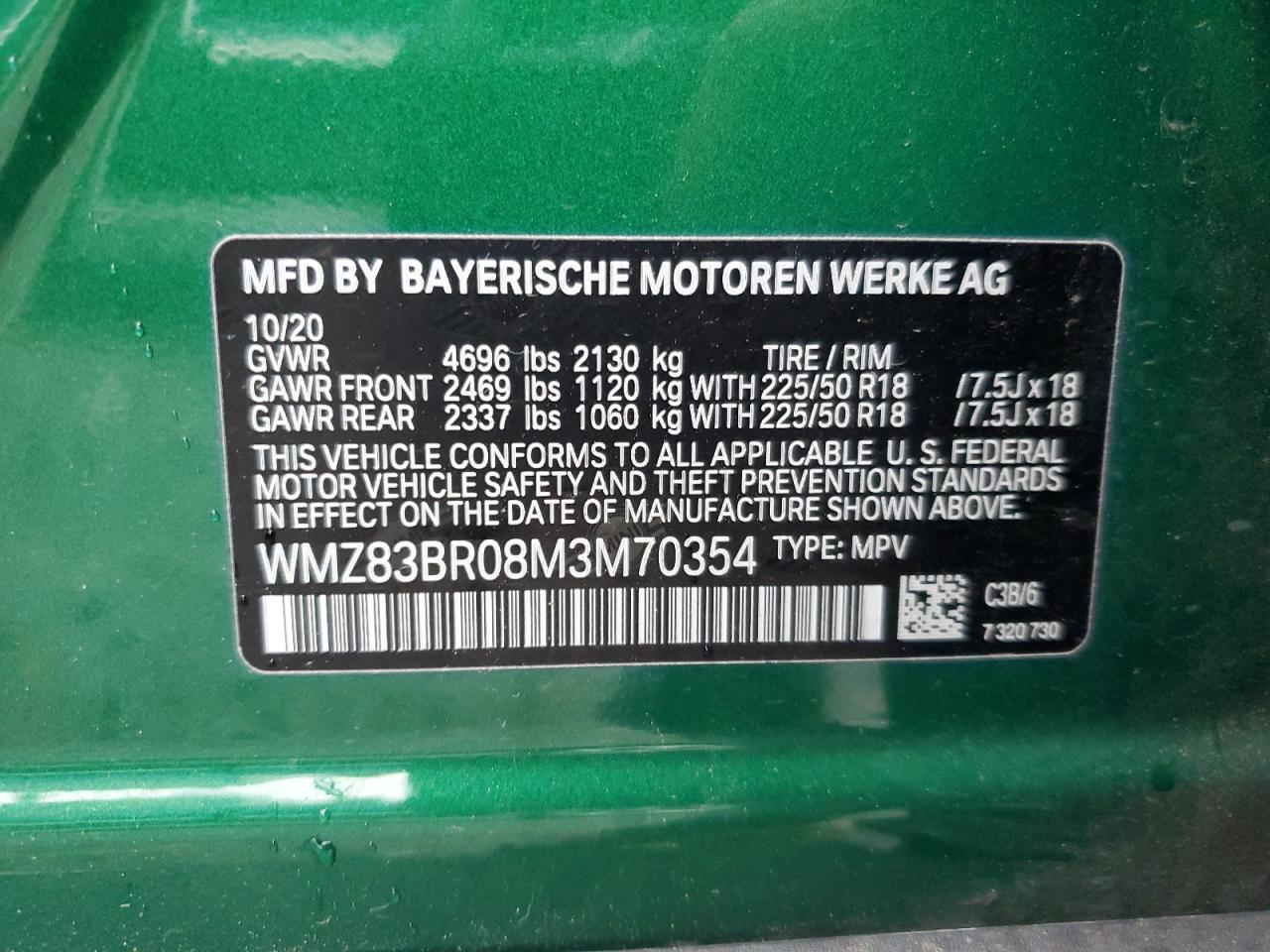 2021 Mini Cooper S Countryman All4 VIN: WMZ83BR08M3M70354 Lot: 65794874