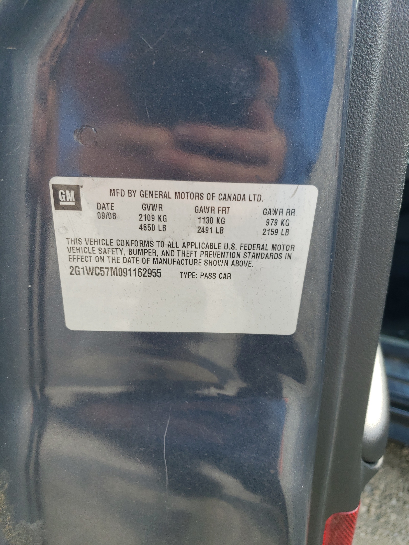 2G1WC57M091162955 2009 Chevrolet Impala 2Lt