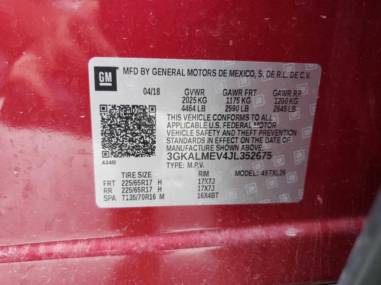 3GKALMEV4JL352675 2018 GMC Terrain Sle