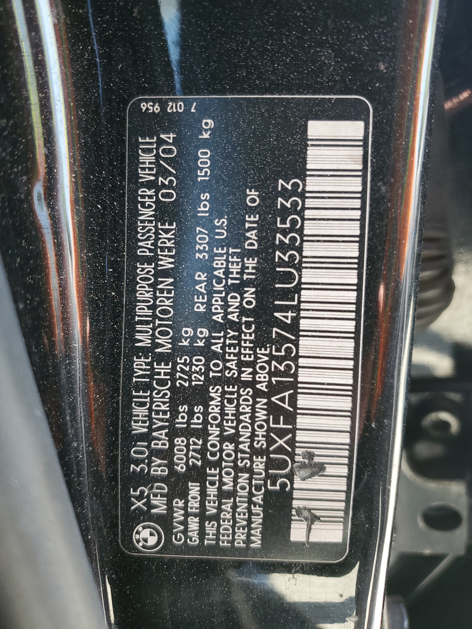 5UXFA13574LU33533 2004 BMW X5 3.0I