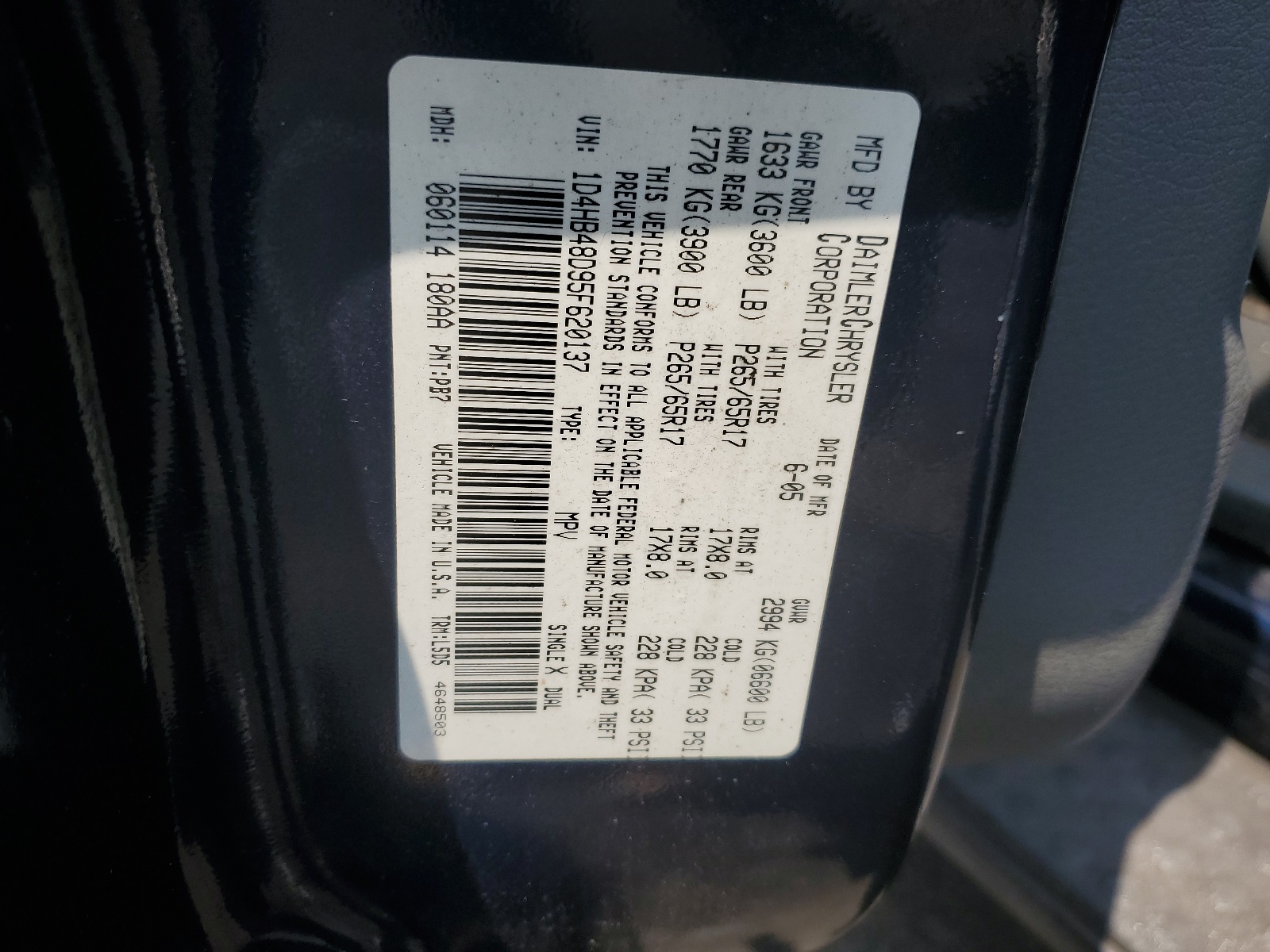 1D4HB48D95F620137 2005 Dodge Durango Slt