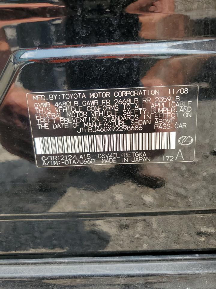 2009 Lexus Es 350 VIN: JTHBJ46GX92298686 Lot: 67637964