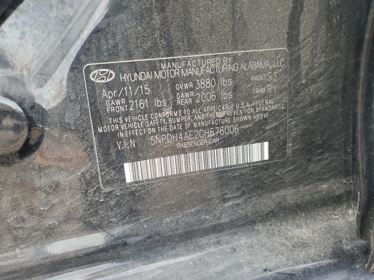 2016 Hyundai Elantra Se VIN: 5NPDH4AE2GH676006 Lot: 66762764