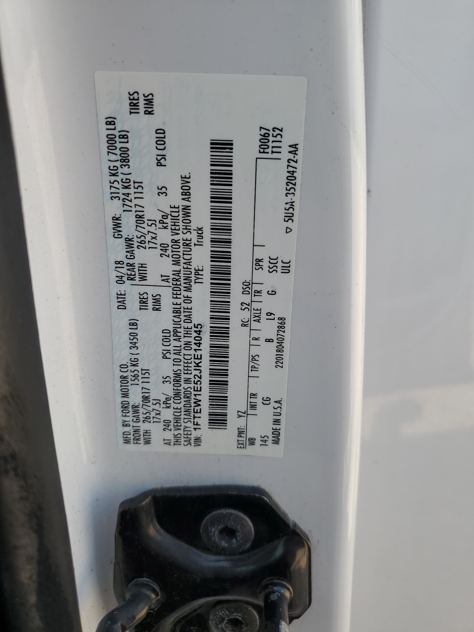 1FTEW1E52JKE14045 2018 Ford F150 Supercrew