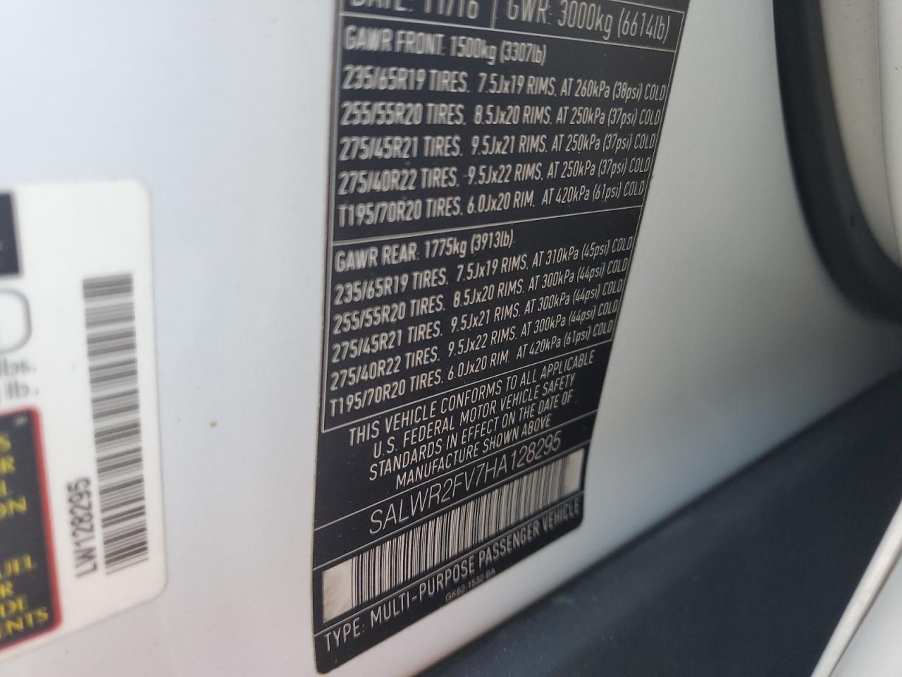 2017 Land Rover Range Rover Sport Hse VIN: SALWR2FV7HA128295 Lot: 66321924