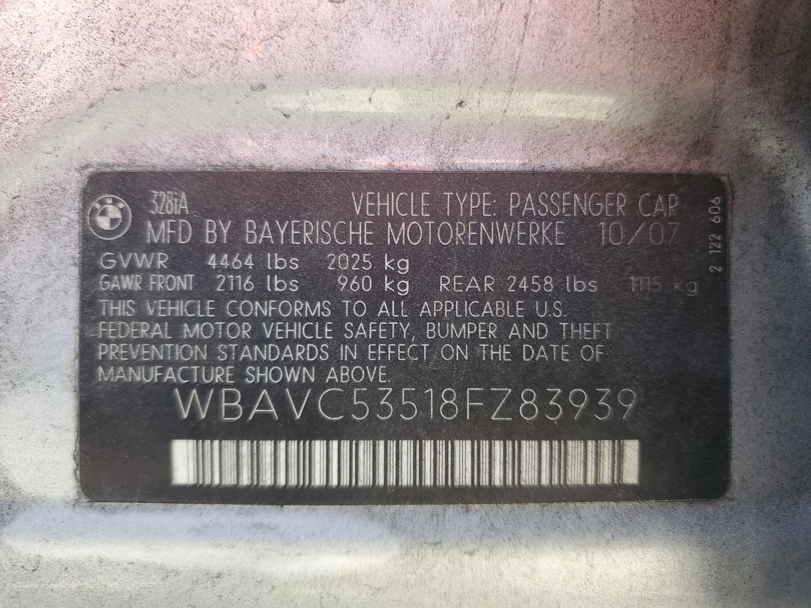 WBAVC53518FZ83939 2008 BMW 328 I Sulev