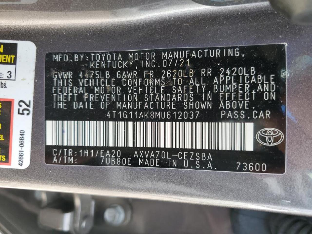 4T1G11AK8MU612037 2021 TOYOTA CAMRY - Image 13