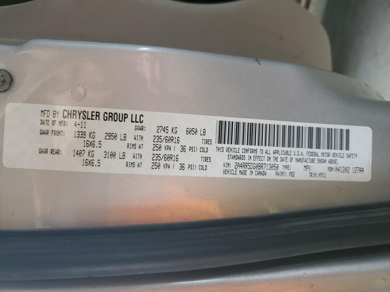 2011 Chrysler Town & Country Touring VIN: 2A4RR5DG0BR713050 Lot: 66682494