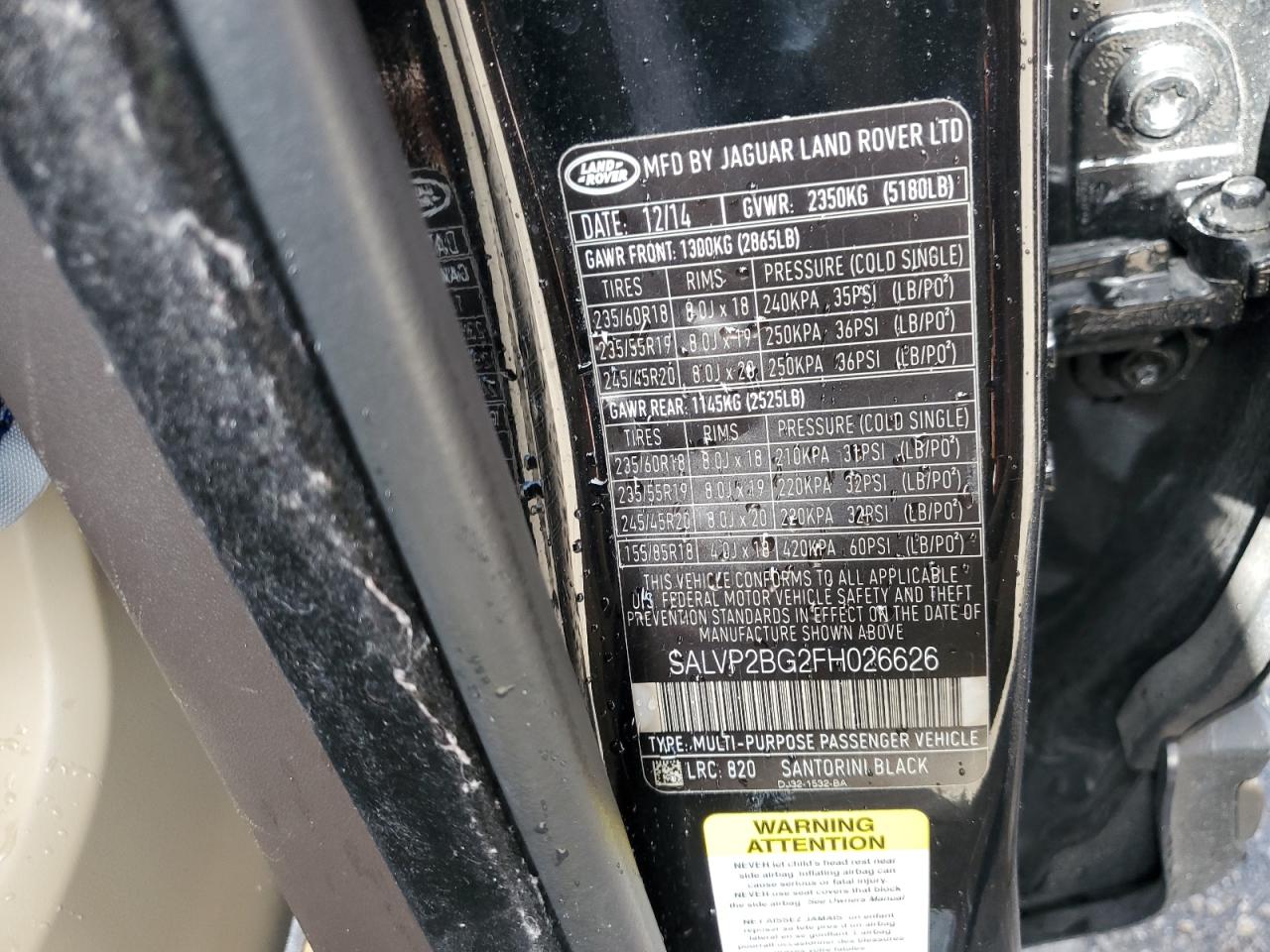 2015 Land Rover Range Rover Evoque Pure Plus VIN: SALVP2BG2FH026626 Lot: 68653914