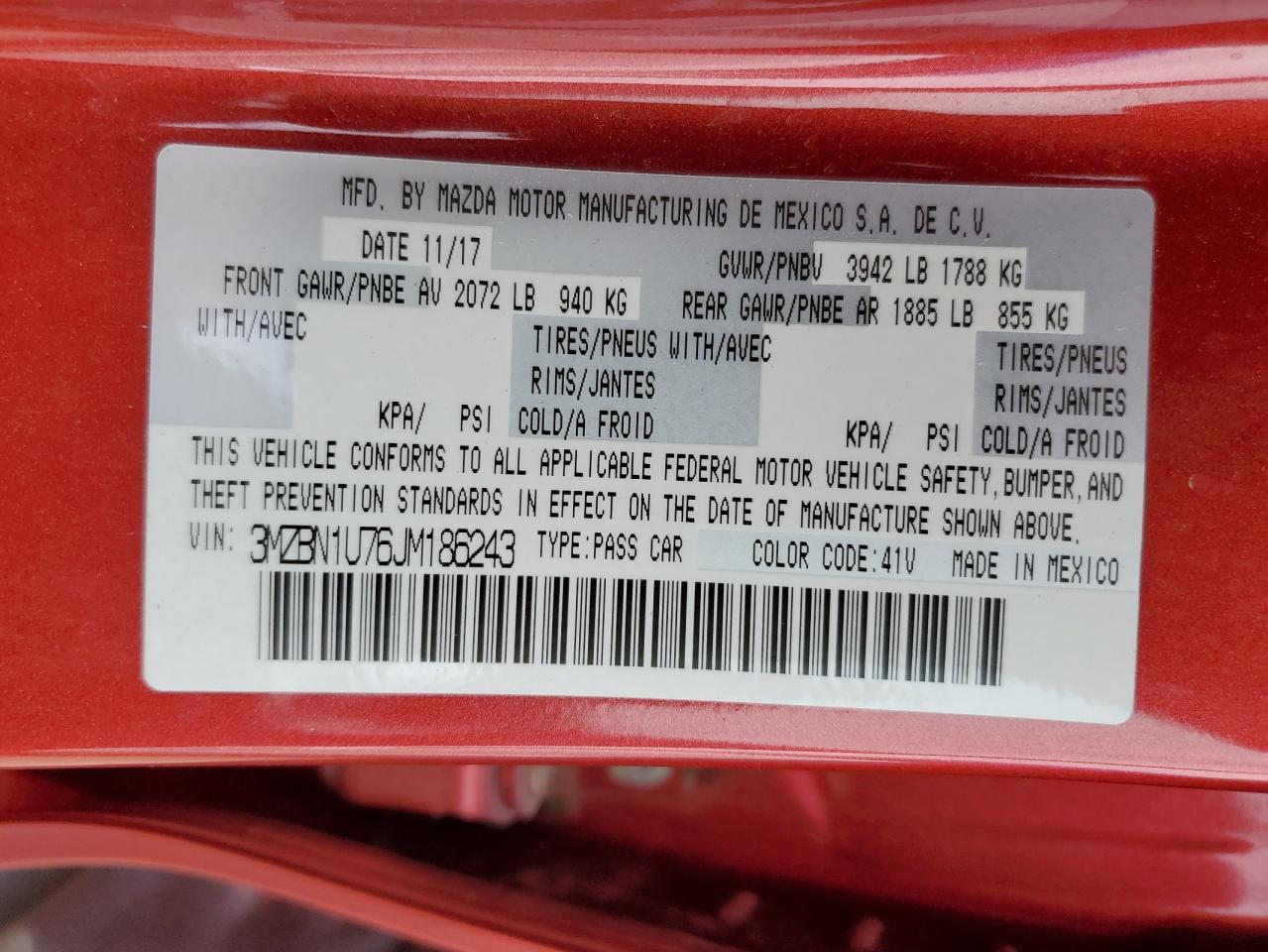 2018 Mazda 3 Sport VIN: 3MZBN1U76JM186243 Lot: 65738094