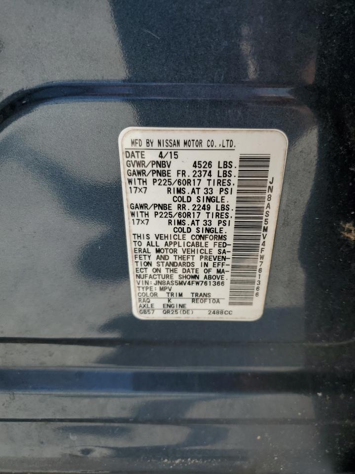 2015 Nissan Rogue Select S VIN: JN8AS5MV4FW761366 Lot: 66766724