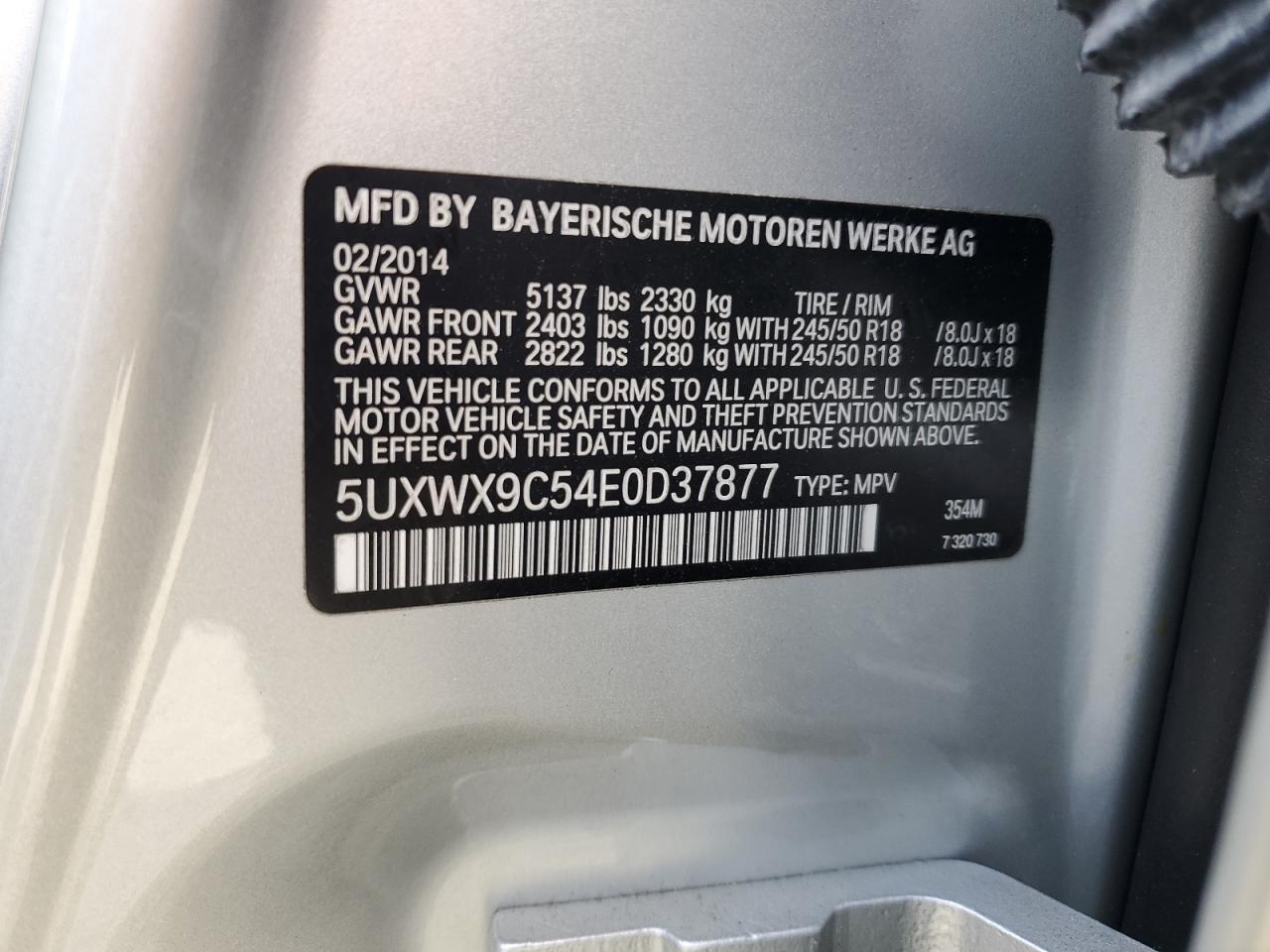 5UXWX9C54E0D37877 2014 BMW X3 xDrive28I