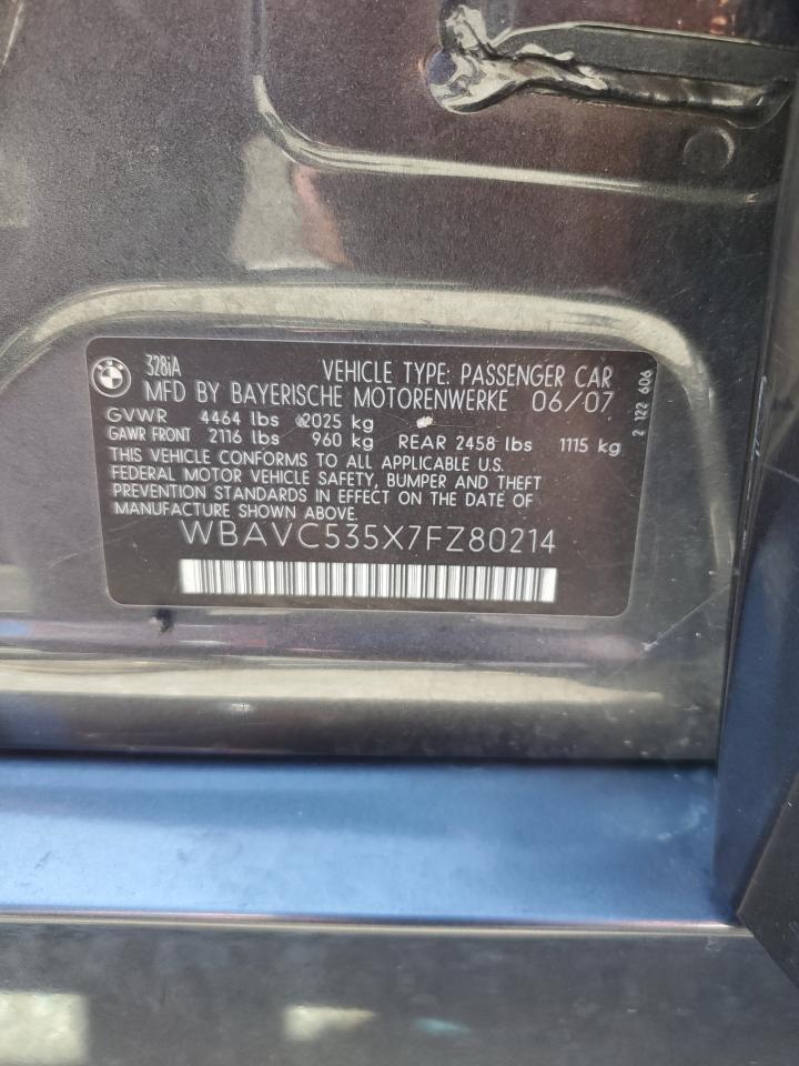 2007 BMW 328 I Sulev VIN: WBAVC535X7FZ80214 Lot: 68473684