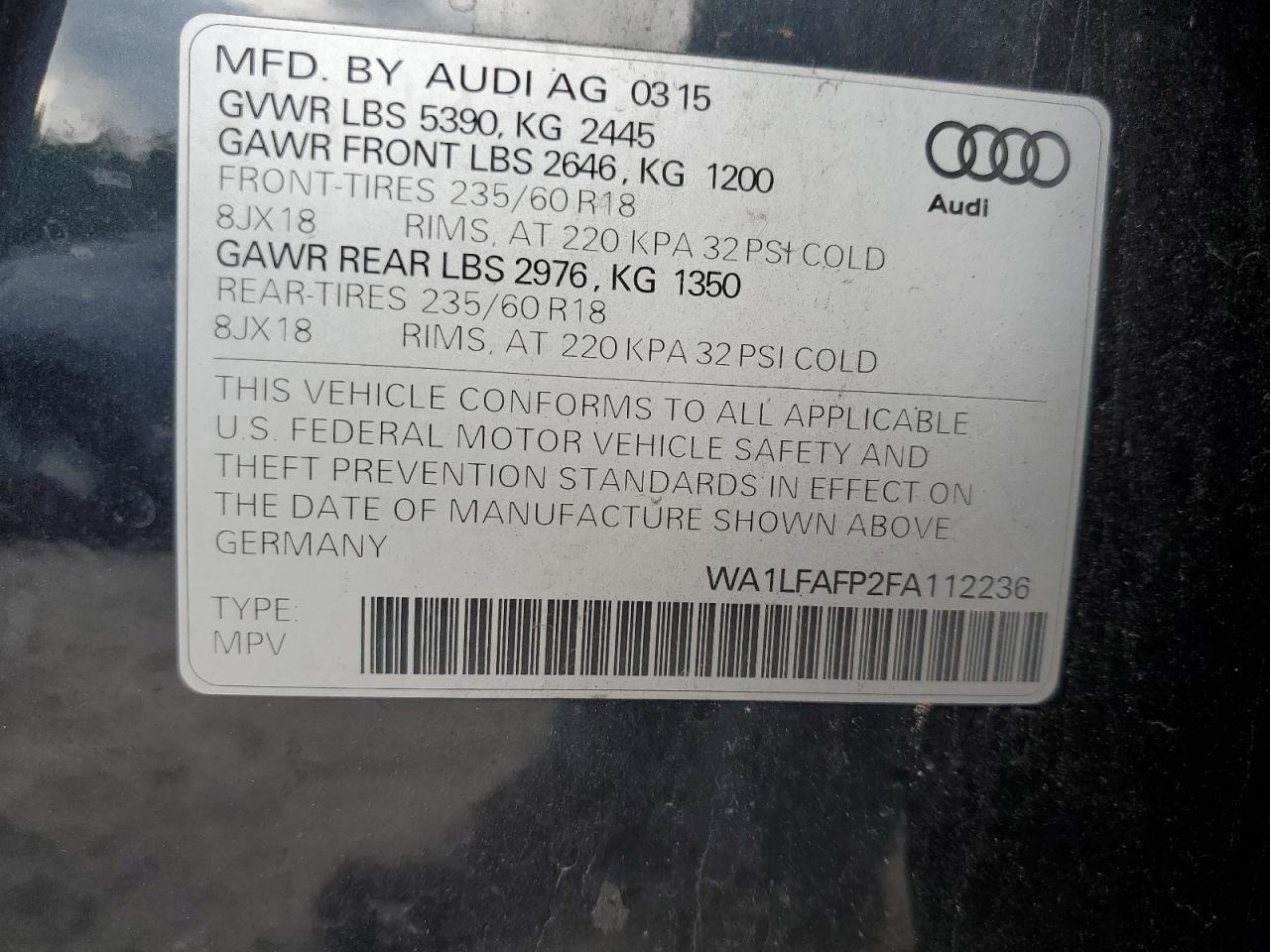 WA1LFAFP2FA112236 2015 Audi Q5 Premium Plus