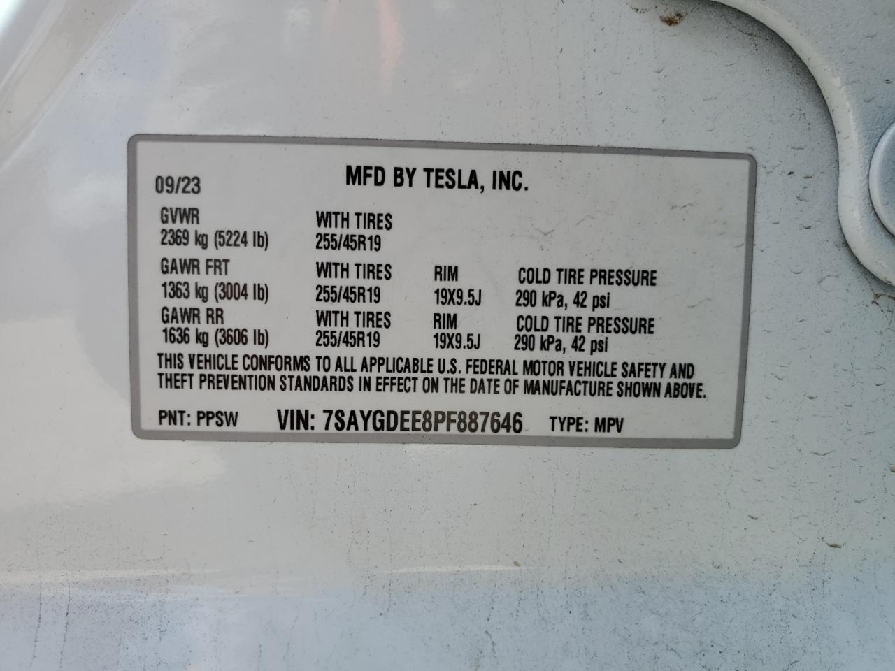 7SAYGDEE8PF887646 2023 Tesla Model Y