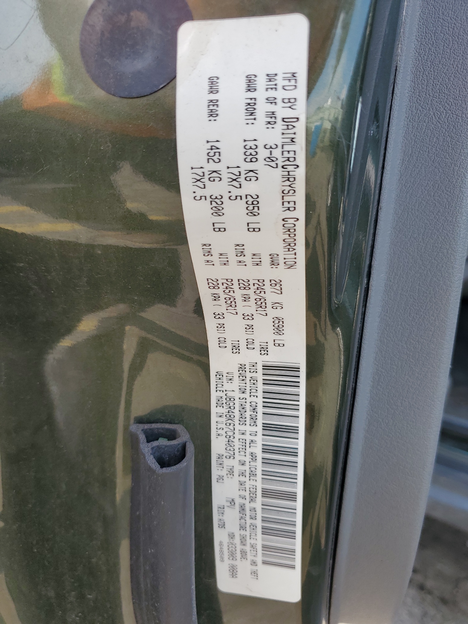 1J8GR48K67C640376 2007 Jeep Grand Cherokee Laredo