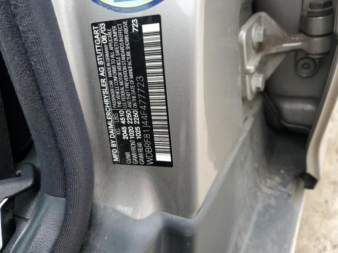 2004 Mercedes-Benz C 240 4Matic VIN: WDBRF81J44F477723 Lot: 66320294