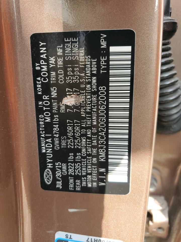 2016 Hyundai Tucson Limited VIN: KM8J3CA20GU062008 Lot: 69535794