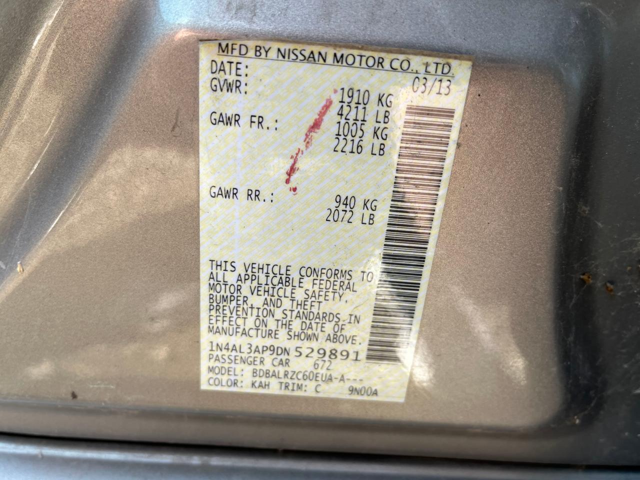1N4AL3AP9DN529891 2013 Nissan Altima 2.5