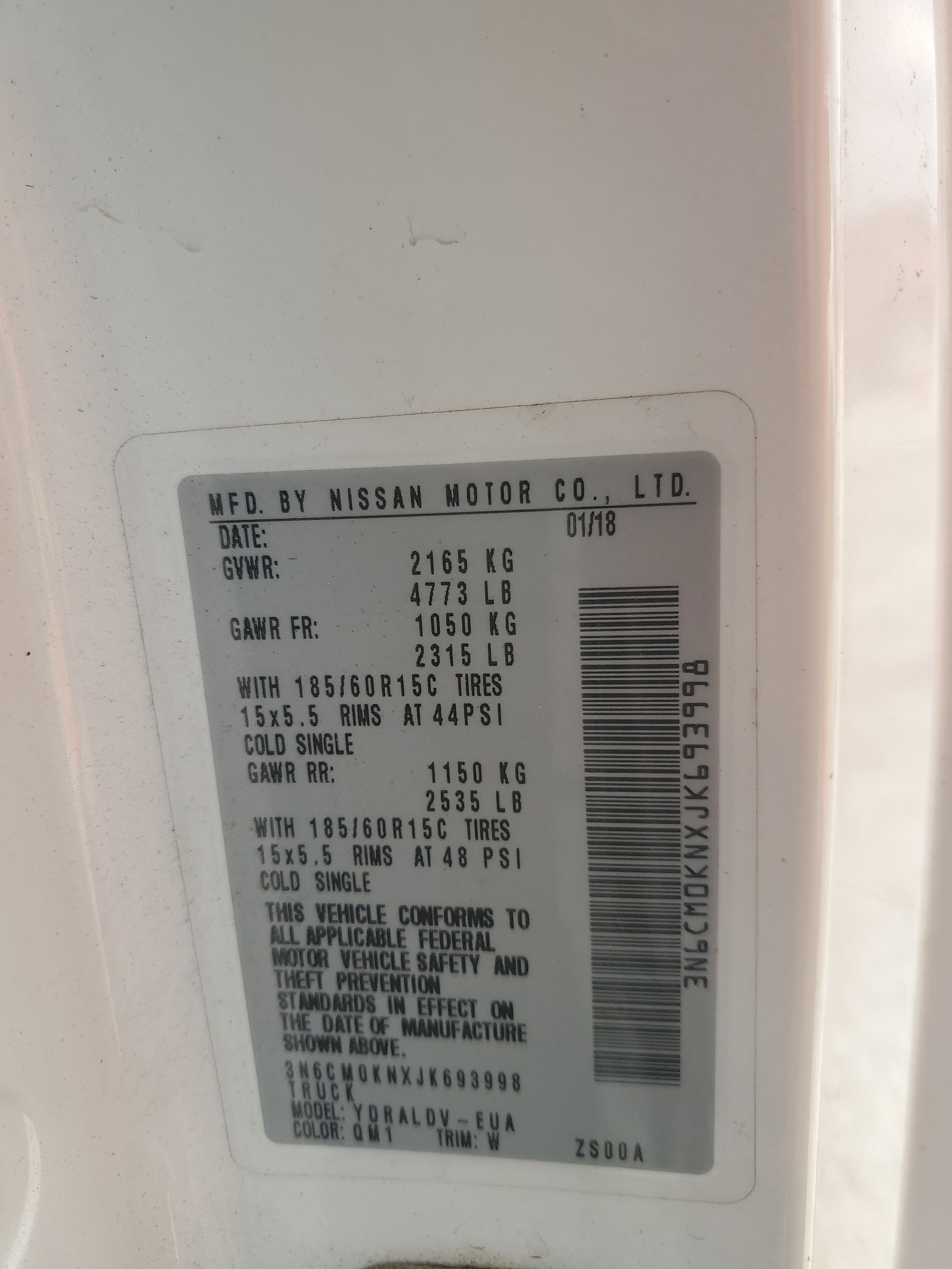 3N6CM0KNXJK693998 2018 Nissan Nv200 2.5S