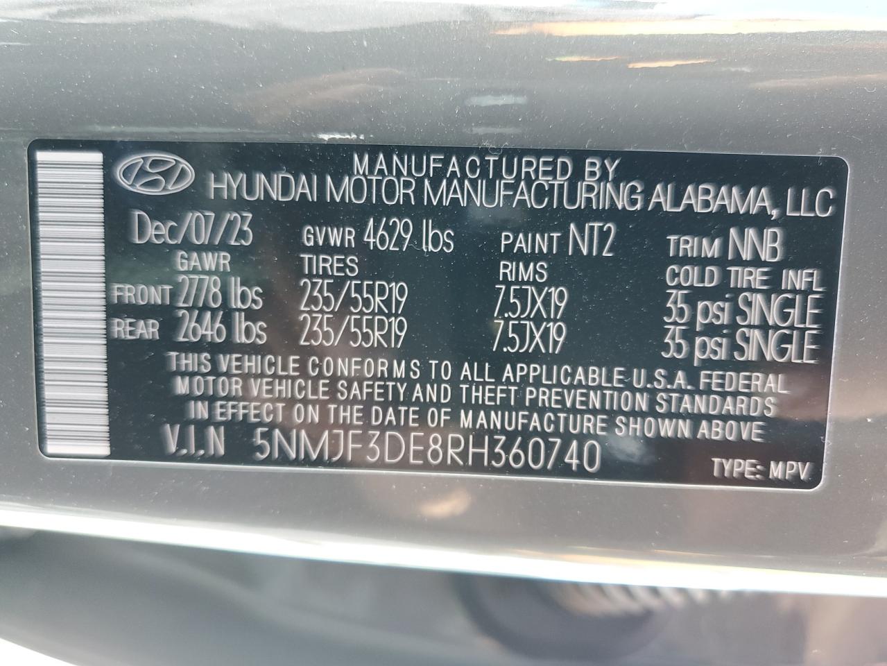 2024 Hyundai Tucson Sel VIN: 5NMJF3DE8RH360740 Lot: 67673624