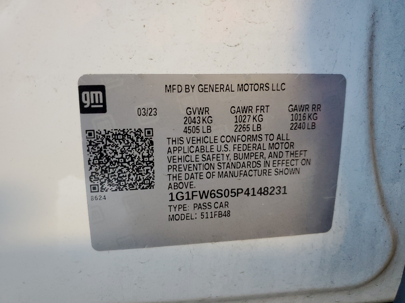 1G1FW6S05P4148231 2023 Chevrolet Bolt Ev 1Lt