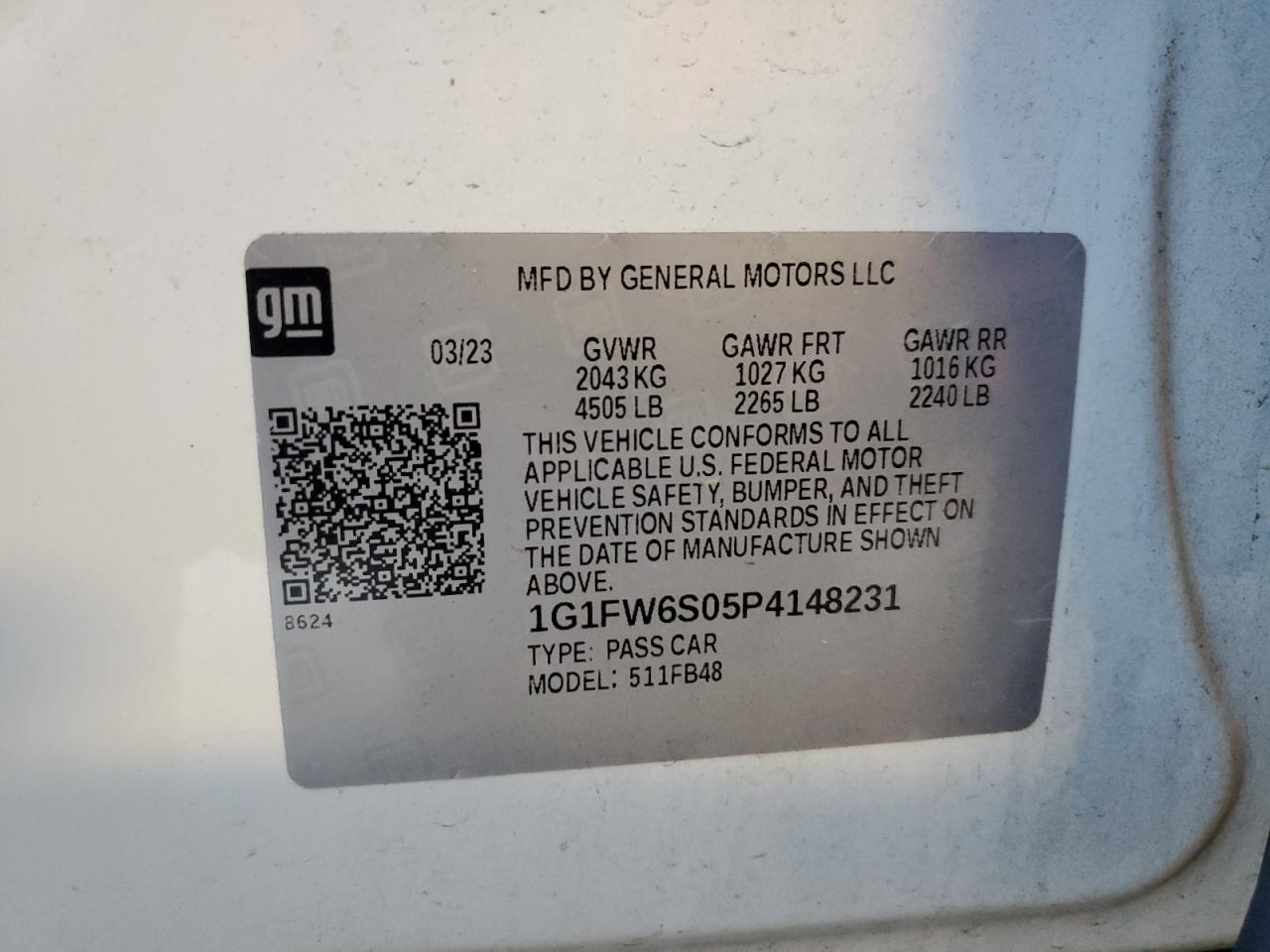 2023 Chevrolet Bolt Ev 1Lt VIN: 1G1FW6S05P4148231 Lot: 65982764