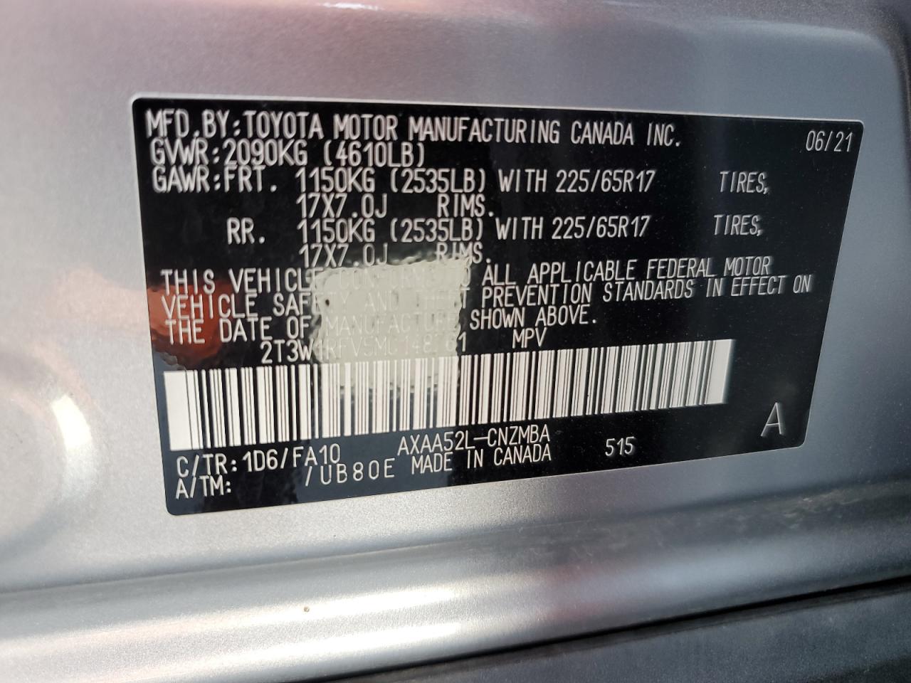 2T3W1RFV5MC148761 2021 Toyota Rav4 Xle