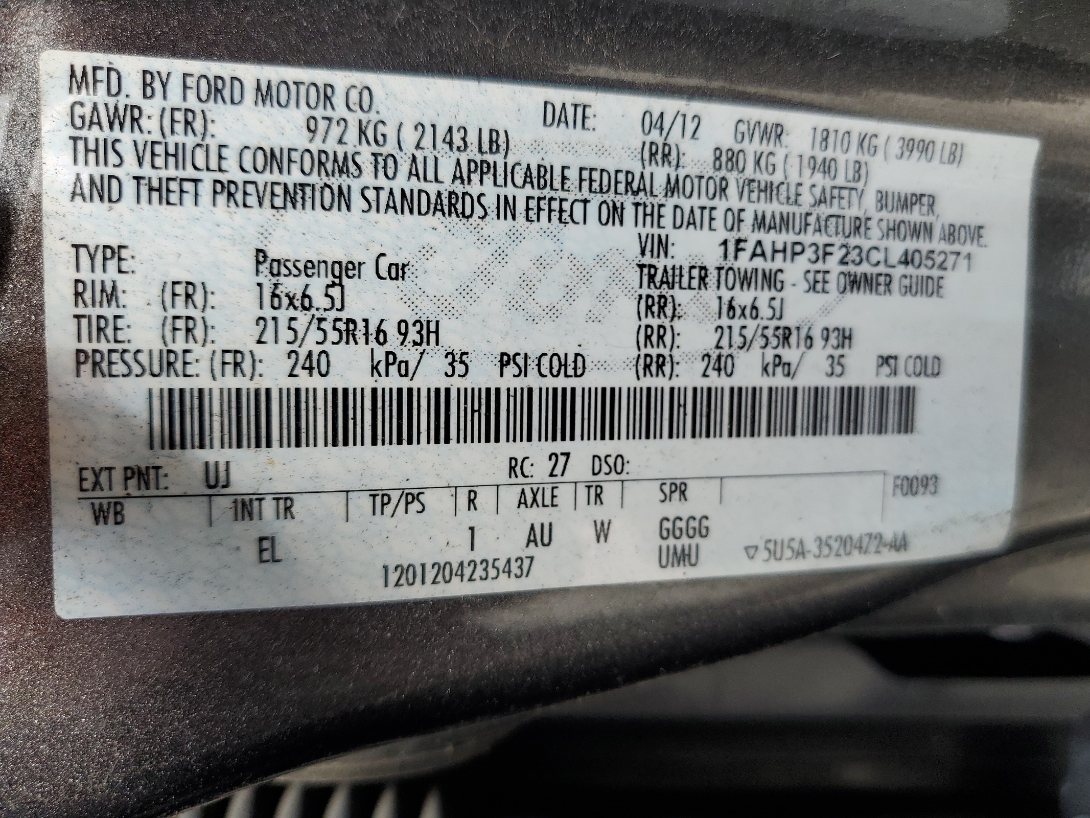 2012 Ford Focus Se vin: 1FAHP3F23CL405271