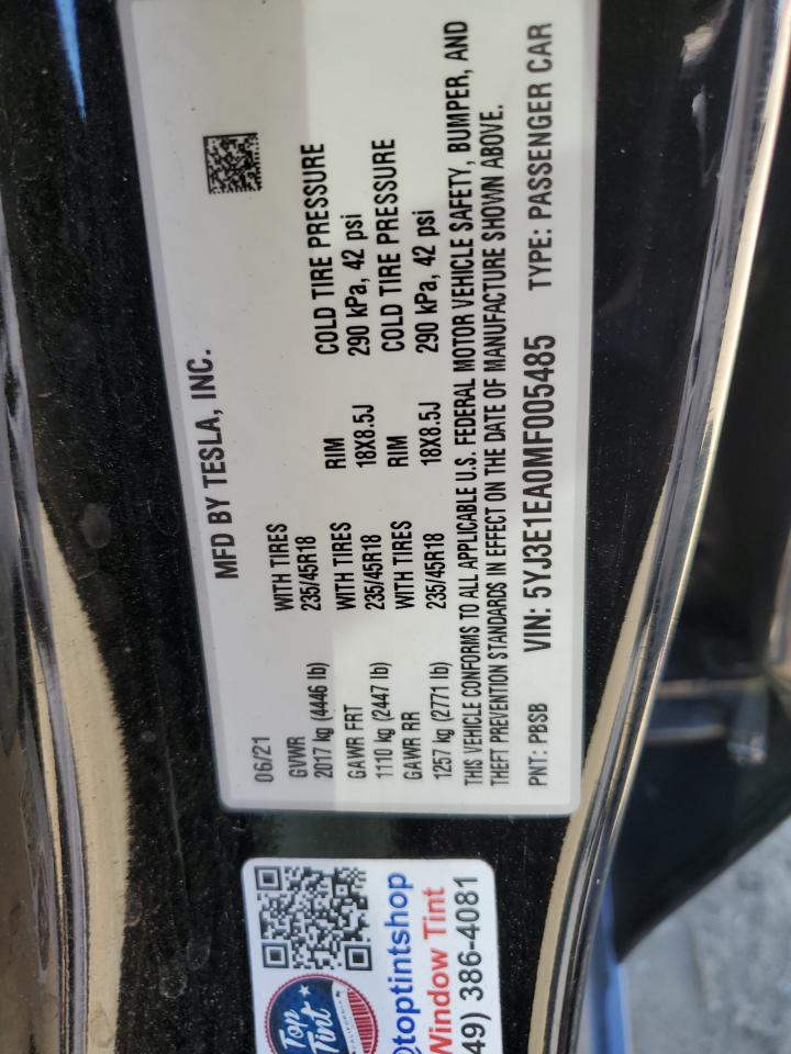 5YJ3E1EA0MF005485 2021 Tesla Model 3