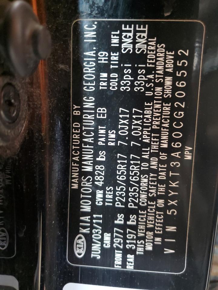 2012 Kia Sorento Base VIN: 5XYKT3A60CG206552 Lot: 66761694