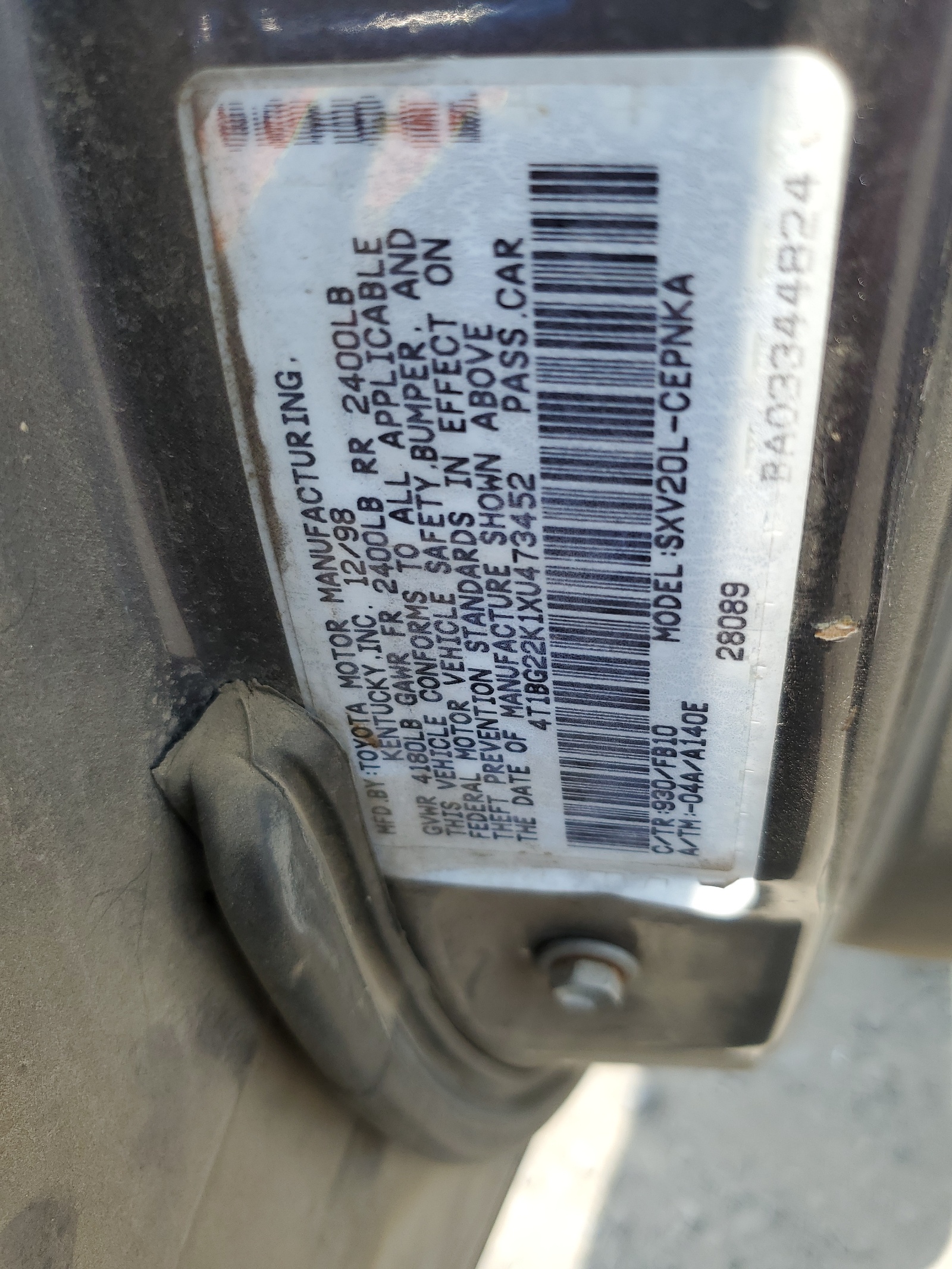 4T1BG22K1XU473452 1999 Toyota Camry Ce