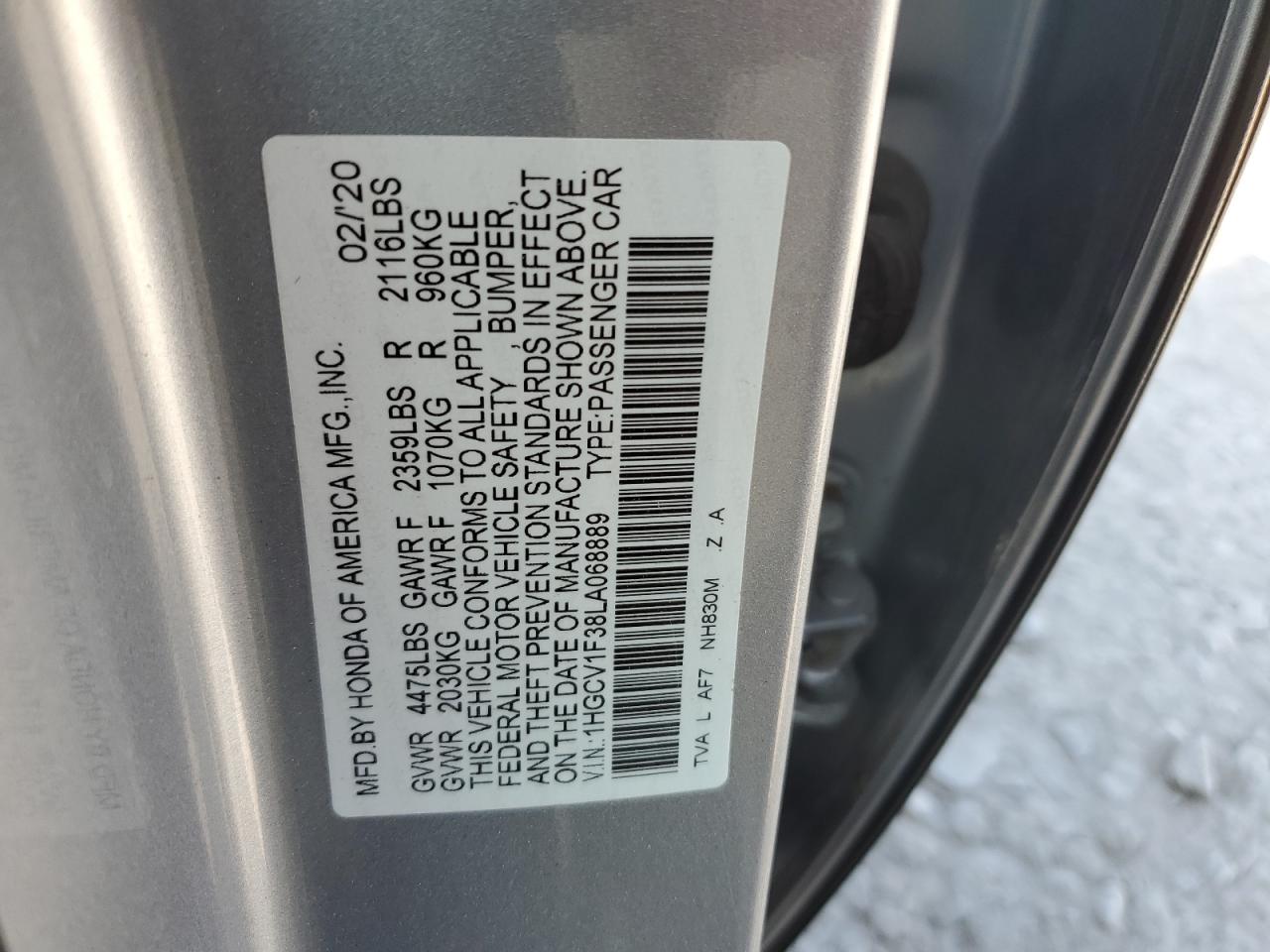 1HGCV1F38LA068889 2020 Honda Accord Sport