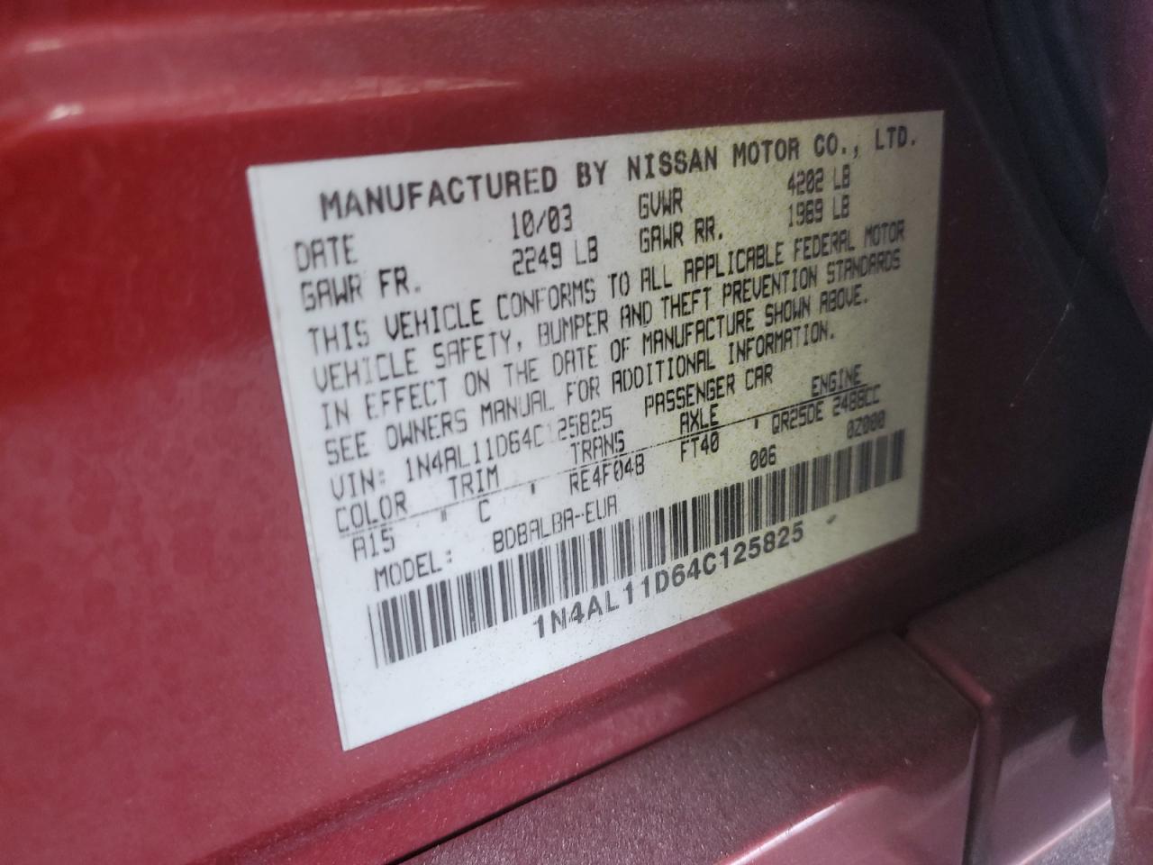 1N4AL11D64C125825 2004 Nissan Altima Base