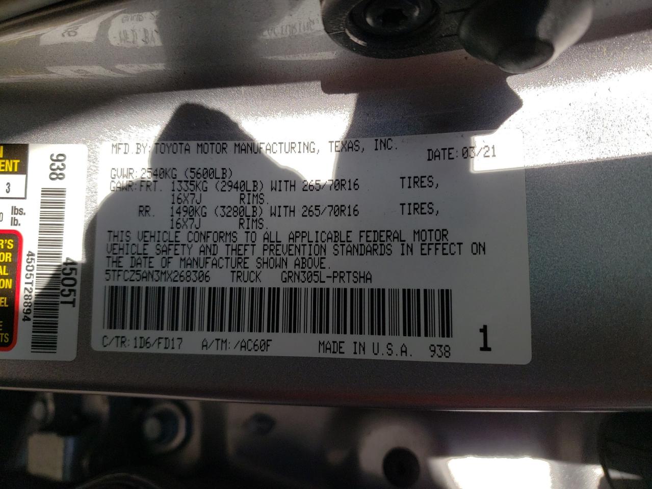2021 Toyota Tacoma Double Cab VIN: 5TFCZ5AN3MX268306 Lot: 65862974