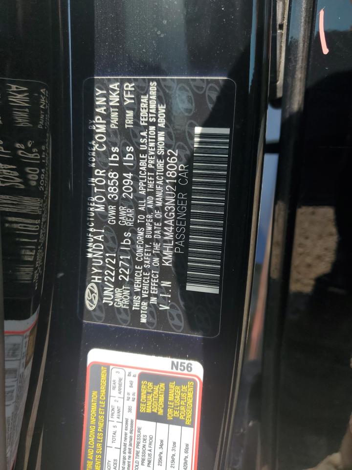 2022 Hyundai Elantra Sel VIN: KMHLM4AG3NU218062 Lot: 65055684