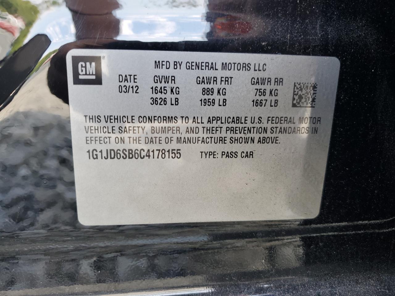 2012 Chevrolet Sonic Lt VIN: 1G1JD6SB6C4178155 Lot: 68938734