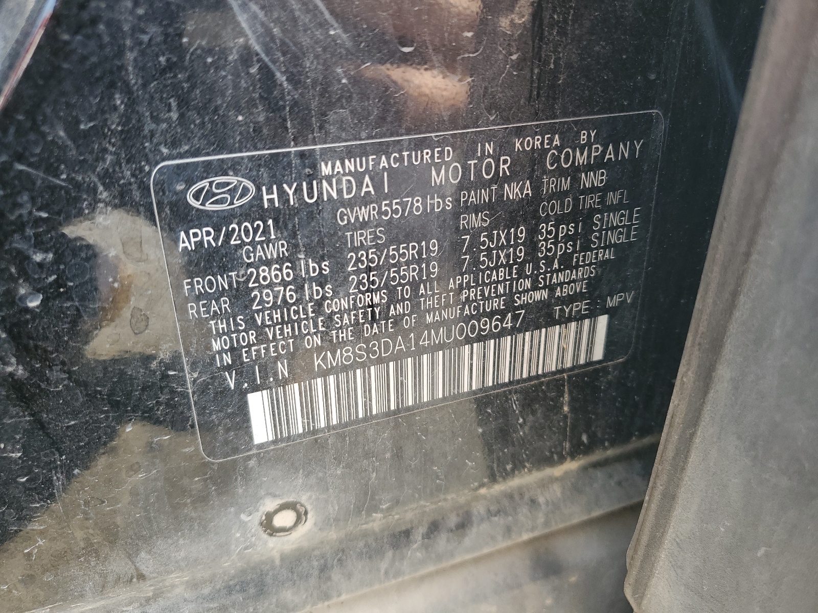 KM8S3DA14MU009647 2021 Hyundai Santa Fe Sel Premium