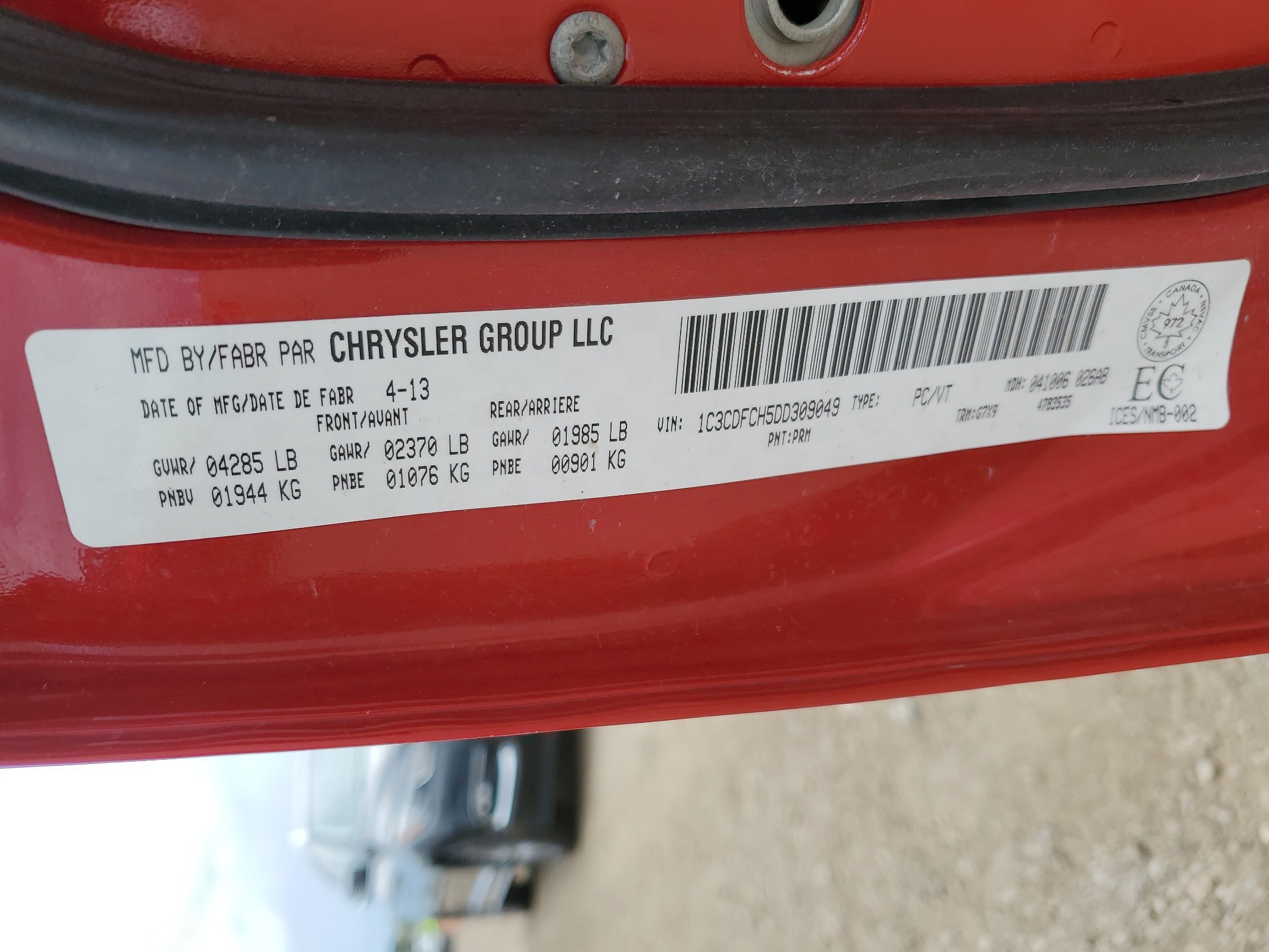 1C3CDFCH5DD309049 2013 Dodge Dart Limited