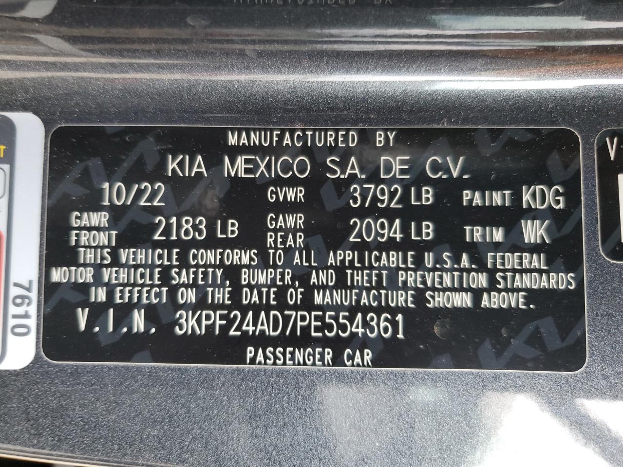 3KPF24AD7PE554361 2023 Kia Forte Lx