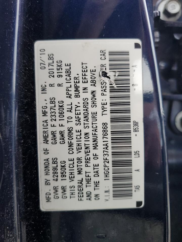 1HGCP2F37AA176868 2010 Honda Accord Lx