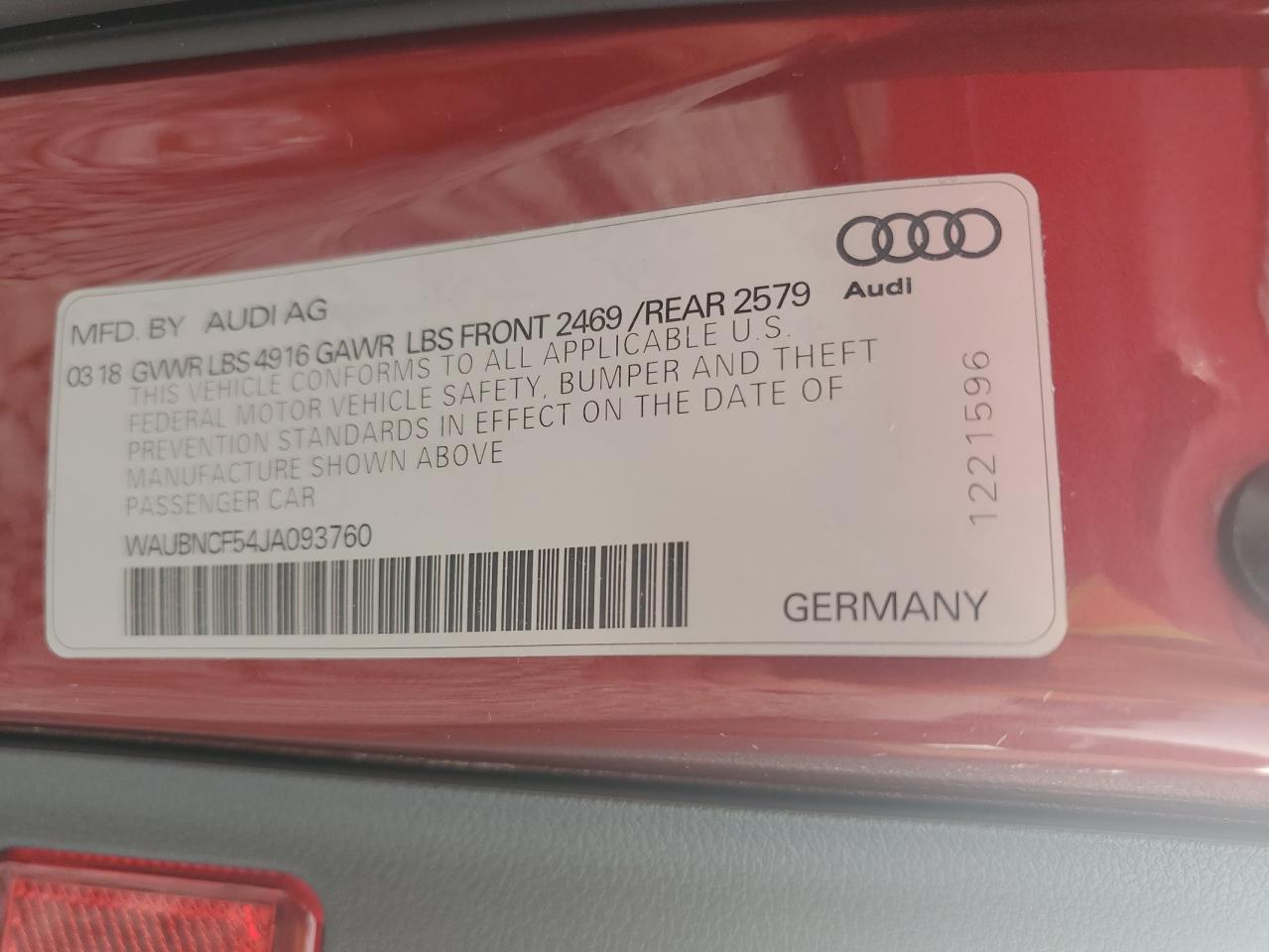 2018 Audi A5 Premium Plus VIN: WAUBNCF54JA093760 Lot: 65545634